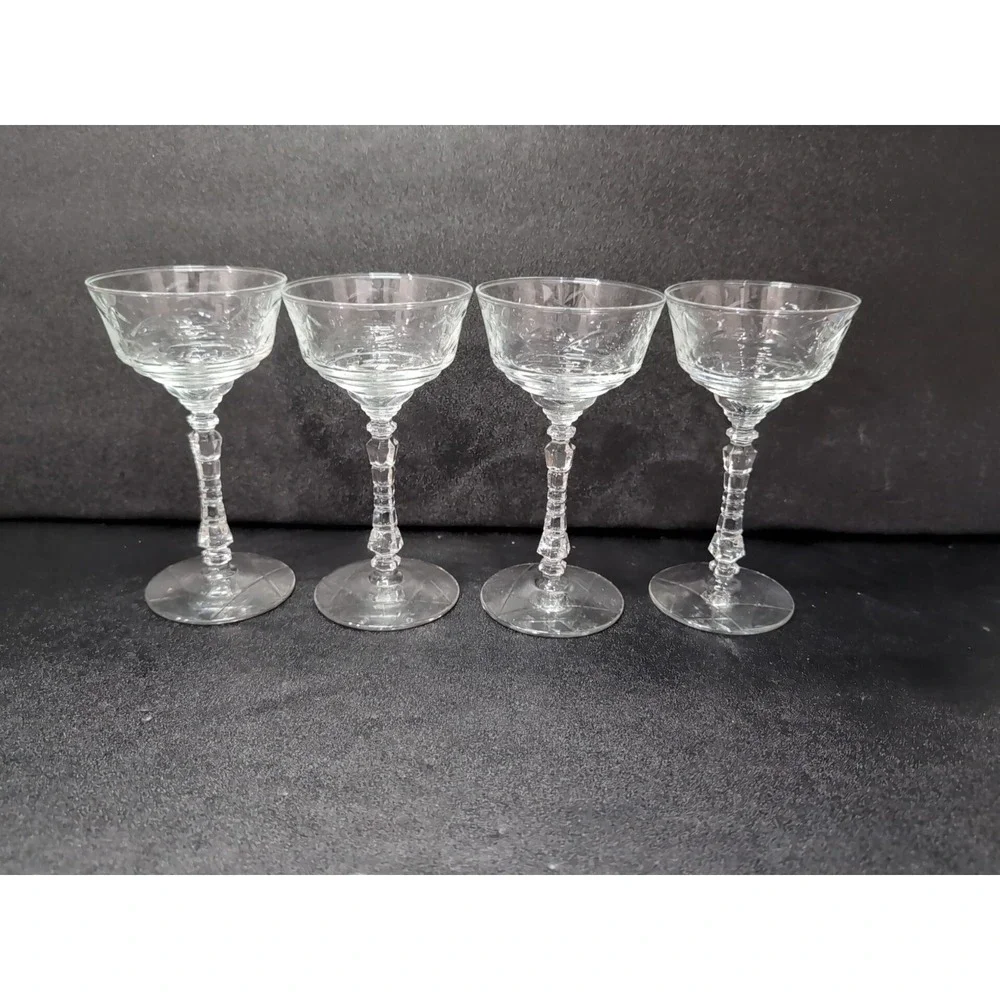 Libbey Rock Sharpe Normandy Champagne Glasses, Sherbet Glasses, Set of 4 Vintage
